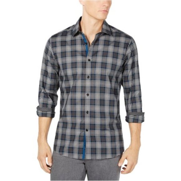 Ryan Seacrest Distinction Grey Check Shirt NWT M - Picture 1 of 8